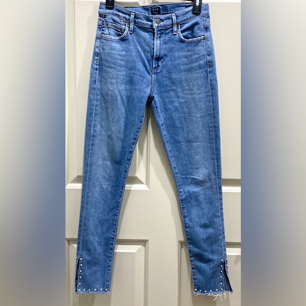 Citizens of Humanity Rocket High Rise Skinny Pearl Studded Ankle Split Jeans 27